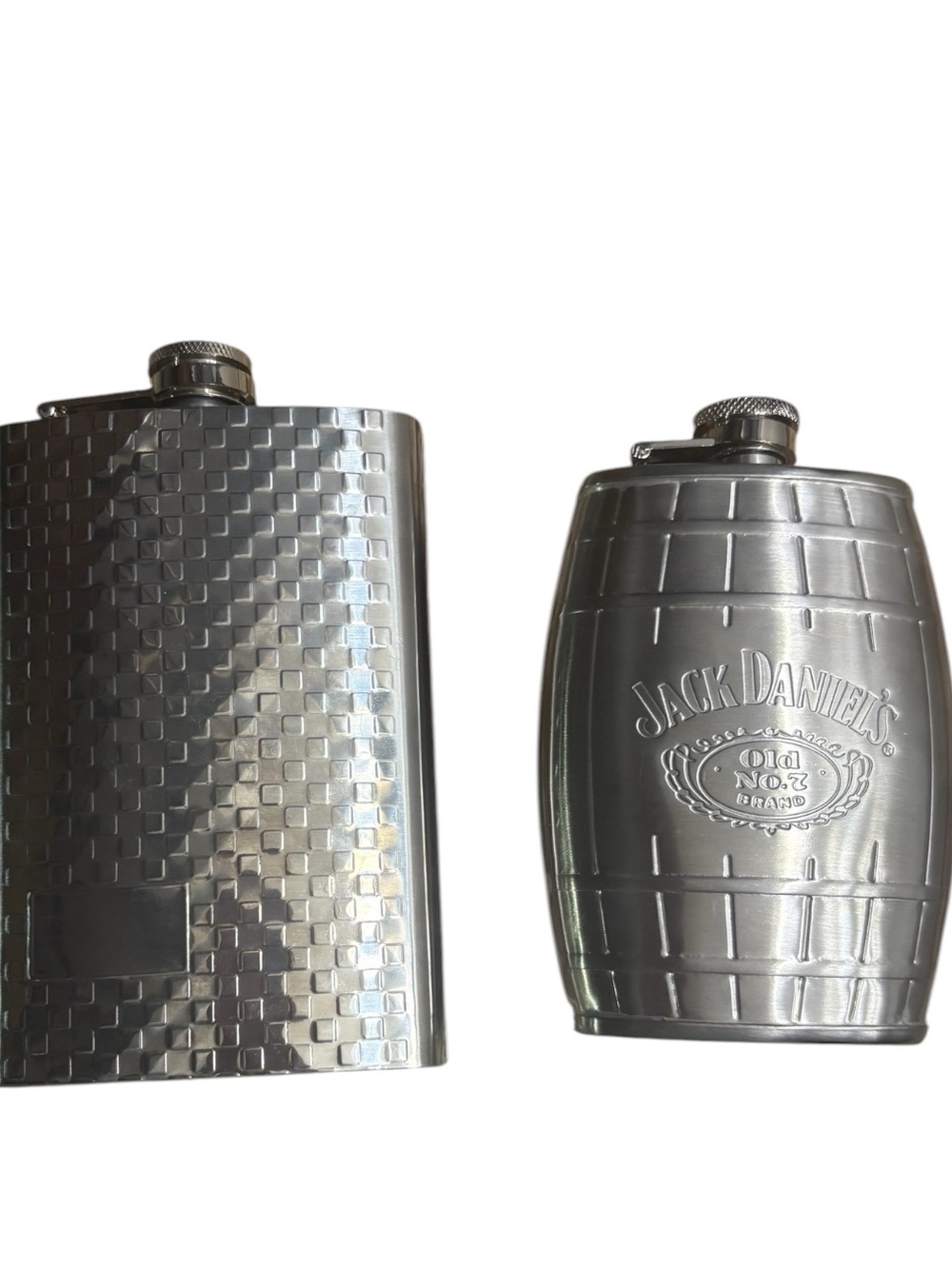 LOT OF 2 STAINLESS STEEL FLASKS—1 JACK DANIELS / 1 ART DECO Style NWOT